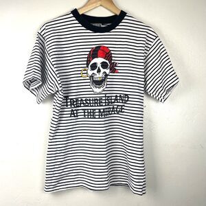 Treasure Island Las Vegas Pirate Stripe Short Sleeve Shirt Small‎ Black White